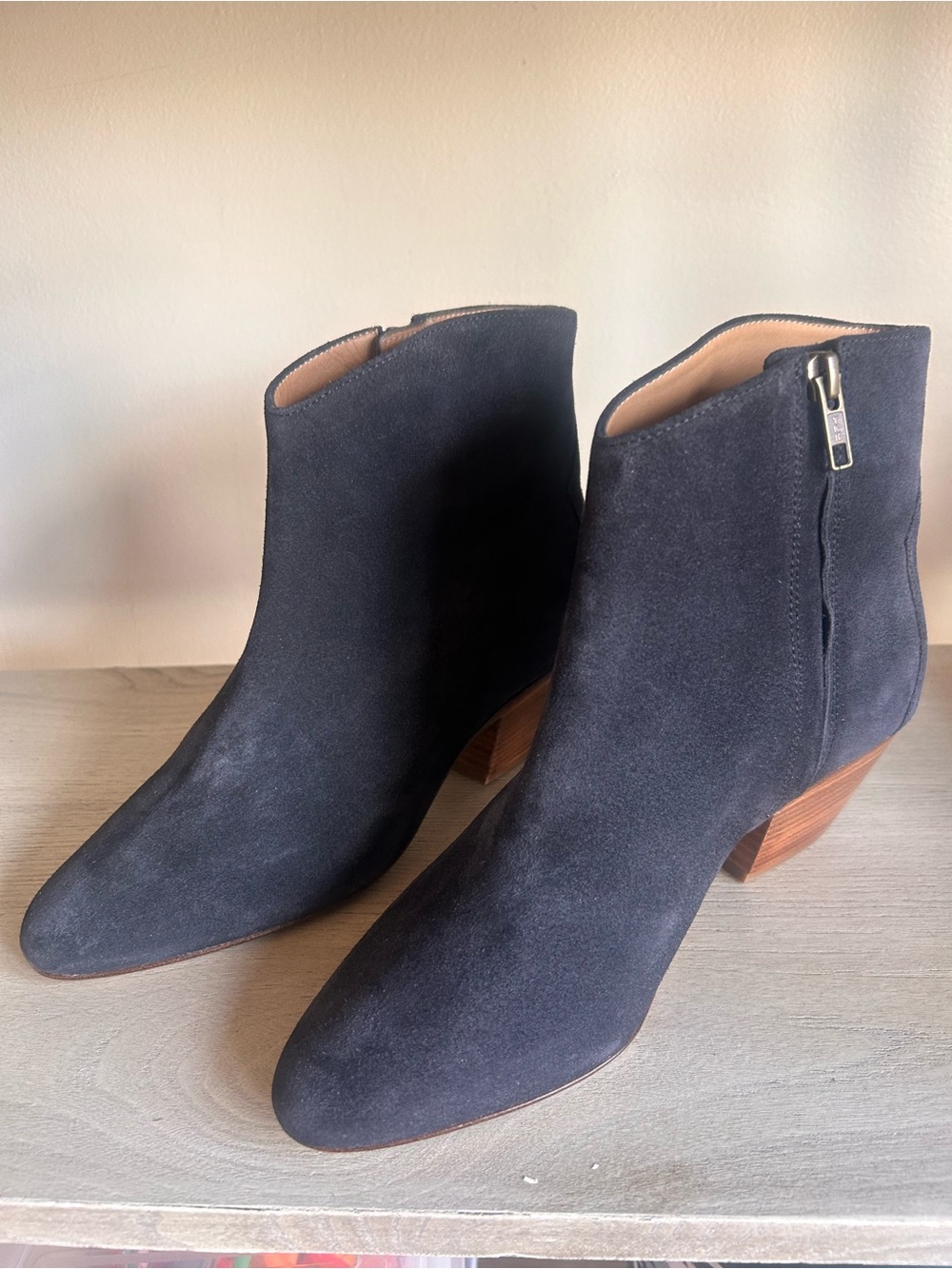Isabel Marant Black Suede Ankle Boots with Wood Stacked Heel